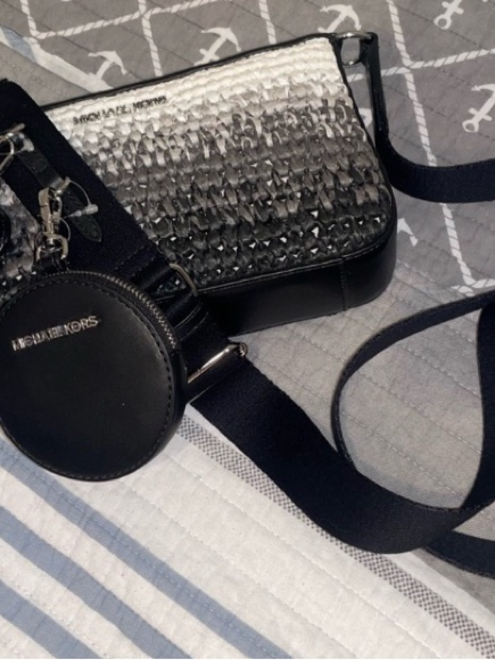 Michael Kors Ombre Woven Crossbody in Black and Silver - Picture 4 of 11